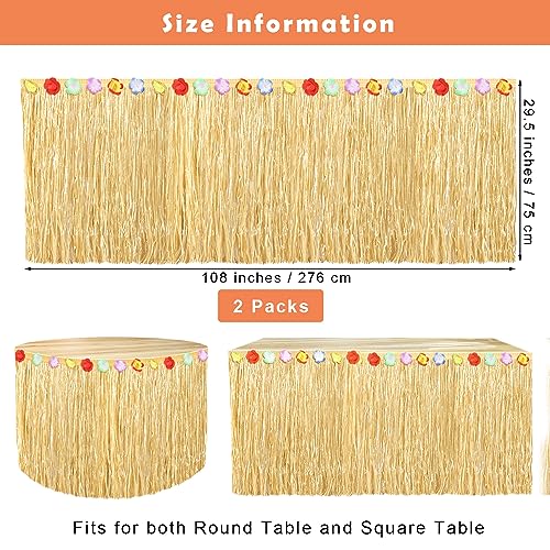 image for Fovths 2 Pack Luau Grass Table Skirt Natural 9 Feet x 29.5 Inch Hawaii