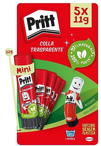 Pritt Colla Stick 11g (Pacco da 5), colla per bambini sicura e affidabile, colla Pritt per lavoretti e fai da te, con una tenuta forte per uso scuola e ufficio