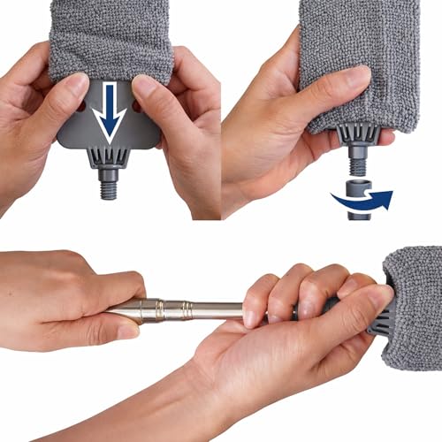 Image of Retractable Gap Dust Cleaner with Extension Pole, Cleaning Tools with 3 Microfiber Dusting Cloths, Extendable Long Handle Duster for Cleaning Under Refrigerator Furniture Appliance | Cleaning Tools with 3 Microfiber Dusting Cloths | Long Handle Duster 30-100'' | Under Refrigerator Furniture Appliance Gray