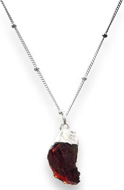 Raw Garnet Crystal Sterling Silver Necklace - January Birthstone Jewelry