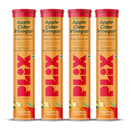 Image of The Plant Fix Plix Apple Cider Vinegar Effervescent Tablet With Mother|Supports Metabolism & Appetite Control I With 500Mg Acv, Vit B6 & B12 I No Maltodextrin, No Added Sugar I Pack Of 4 (60 Tablets)
