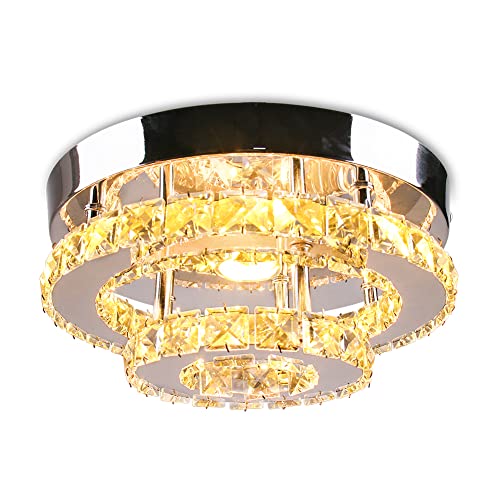Image of 9.8 inch 2-Tier Rotundity Semi Flush Mount Led Crystal Ceiling Light