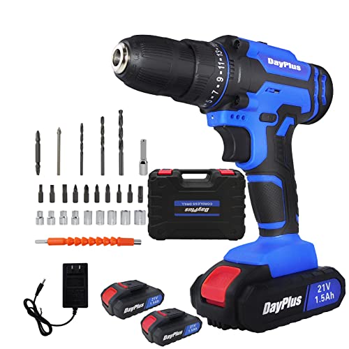 Akku-Kombi-Bohrschrauber & Schraubendreher mit 2X 21V 1500mAh Li-Ion, 1 Stunde Schnellladung, Akku-Bohrmaschinen Elektrobohrer-Set Bohrschrauber, 25 + 1 Drehmoment