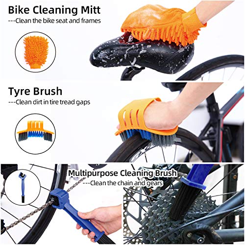 Sportneer Bike Cleaning Kit, 8Pcs Bicycle Cleaner Brush Tool Including Upgraded Bike Chain Scrubber, Bicycle Wash Brush Set For Mountain, Road, City, Bmx, Mixed, Folding Bike #TOP3