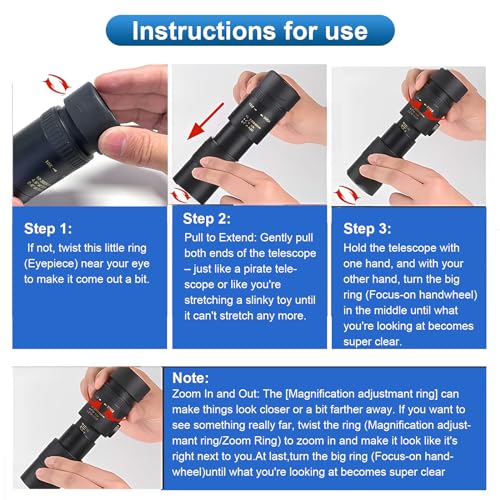 Verbessert 10-300x40 Monokular Teleskop Fernrohr für Erwachsene, Zoom Mit BAK4 und FMC Objektiven für Konzerte, Vogelbeobachtung, Sternbeobachtung