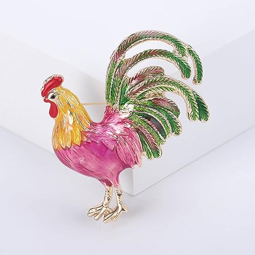 Image of Cute Rooster Lapel Brooch Pin for Women Girls Golden Plated Cock Chicken Hen Farm Animal Enamel Pins Clip Sweater Coat Backpack Brooches Pins Fashion Jewelry Gifts Clothes Accessories