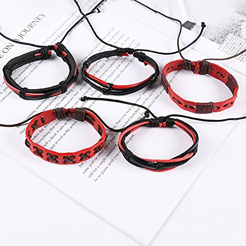 Eif Dock Handmade Woven Men Red Leather Bracelets Women Vintage Bangle Male Passionate Punk Jewelry Accessories #TOP5
