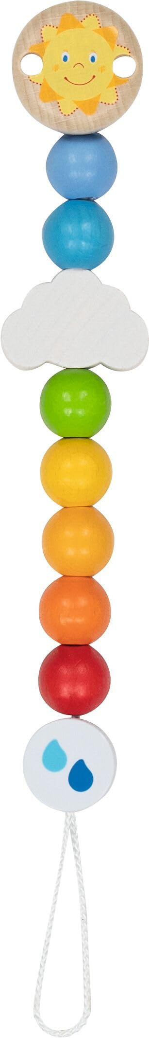 goki 6634 - baby Bauernhof-Set aus Holz, 3 teiliges Geschenkset inkl. Spielbogen mit Tierstimmen, Schnullerkette und Käfigrassel, Made in Germany, Bauernhoftiere, ideal für Kleinkinder ab der Geburt