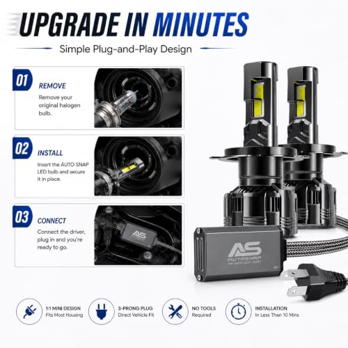 Image of AUTO SNAP Premium 380W Car LED Bulbs Lumen Super Bright LED Headlight Conversion Kit 6500K Cool White with Ballast 2 Year Warranty Set of 2 H4