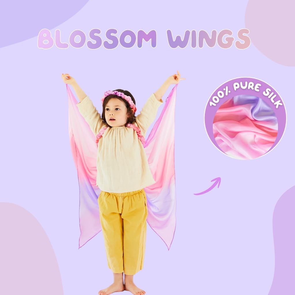 Sarah's Silks Blossom Fairy Wings | Butterfly Costume for Kids, Real Natural Silk Montessori Waldorf Toys Dress Up for Pretend Play | Hand Dyed Toy for Girls Ages 3-8