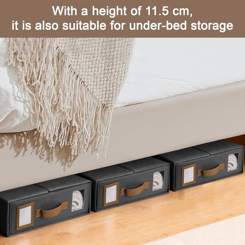 Zocipro 3 Stück Bettwäsche Aufbewahrung Organizer, 38 x 32 x 11,5 cm Faltbare Bettlaken Organizer mit Griff und Fenster, Bettwäsche organizer Box für Laken,Bettbezüge,Decken und Handtücher,Grau