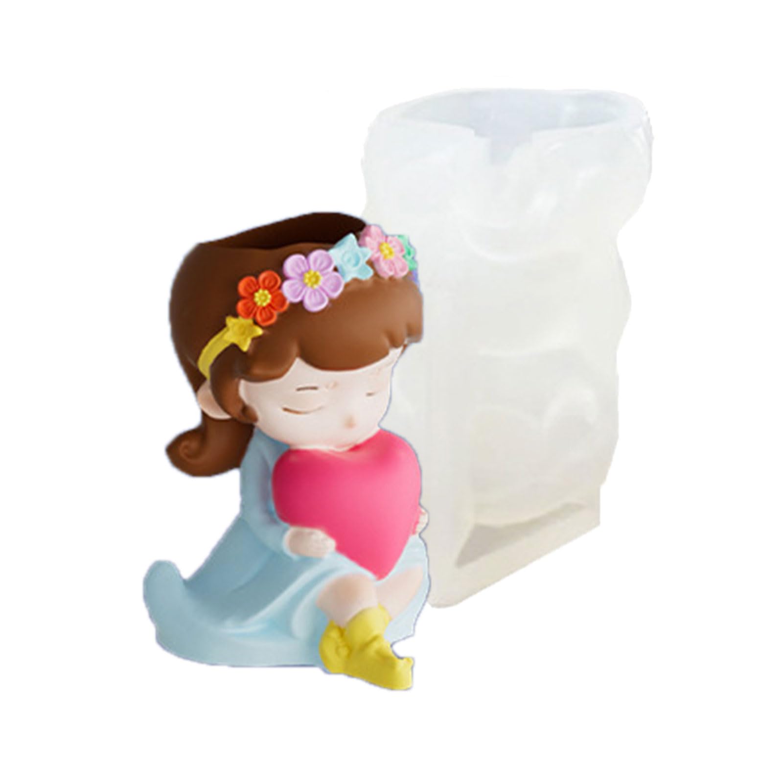 ZBIianxer Silicone Featuring Long Hair Girl with Planter for Art and Plasters Decorations Silicone