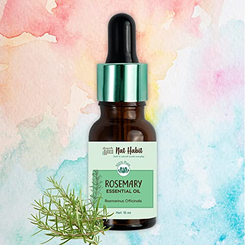 Image of Nat Habit Rosemary Essential Oil, Pure Steam Distilled, For Hair Growth, Acne & Greying Hair, 100% Natural & Therapeutic Grade - 15ml