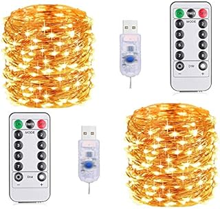 [2 Pack] Fairy String Lights, 200LED 20M/66Ft 8 Modes USB Plug in Powered Lights Waterproof Outdoor/Indoor Copper String Lights with Remote Timer for Bedroom, Party, Wedding, Christmas (Warm White)