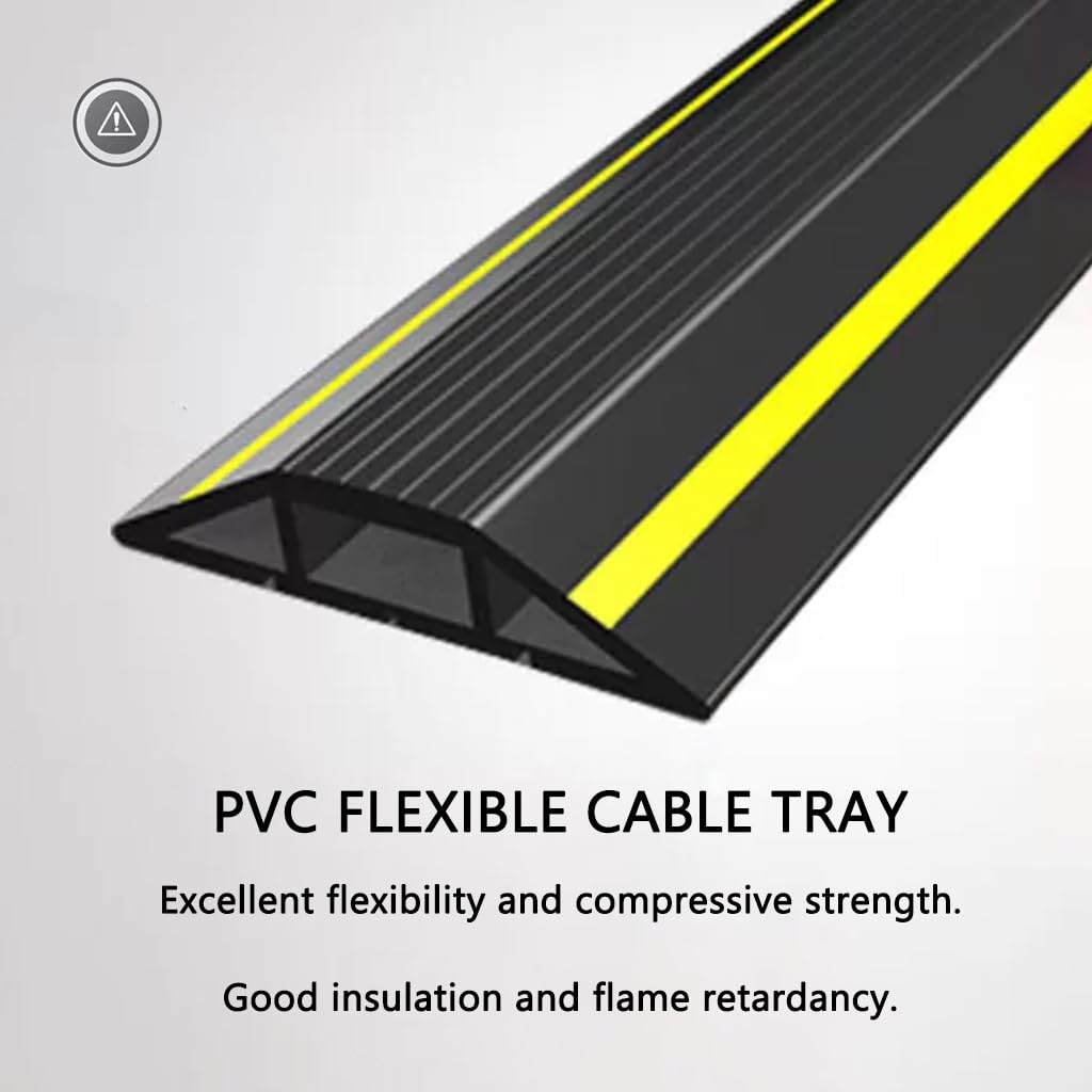 Cable Coverfloor, Línea De Seguridad Amarilla, Ocultar, Almacenar El Protector De Cable De Alimentación De Suelo, Incluye Cinta Adhesiva De Doble Cara Acrílica(2m)