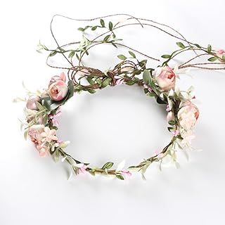 Diadema para mujer y niña, corona de flores, diadema, diadema para novia, diadema, diadema, guirnalda floral, corona de flores, para festivales, fiestas, bodas, ceremonias, playa, color rosa