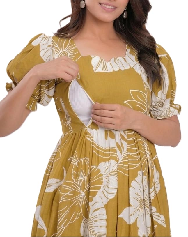 Image of Women's Pure Cotton All Over Printed Maternity Feeding Kurti | Floral Print Maternity Gown