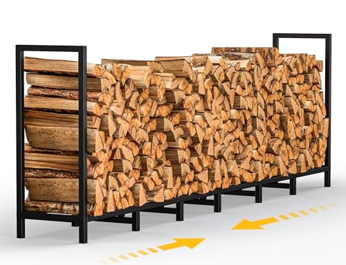 Garbuildman Almacén de Troncos para Exteriores de Servicio Pesado de 8 pies, Estante para Leña con 14 Patas y Apilamiento Ajustable, Almacenamiento de Leña Resistente al Óxido para Jardín, Cobertizo