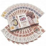Big Screen Stacks | x100 £50 Fake Prop Money Notes | £5,000 stack (2021 Edition) | Extra Bank Strap - Perfect for Movies, Youtube, Social Media, Play, Education, Casino game, Photo Booth