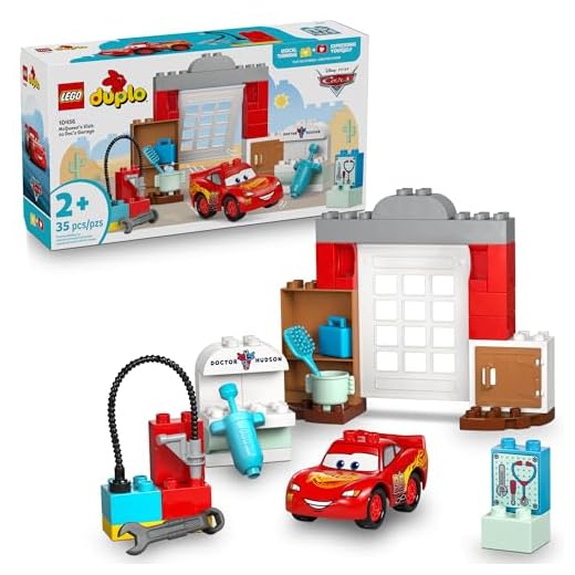 LEGO DUPLO Disney and Pixar Cars McQueen’s Visit to Doc’s Garage - Lightning McQueen Cars Toy for Preschool Boys and Girls 2+ - Pretend Play and Sensory Toddler Toy - Gift Idea for Birthdays - 10456