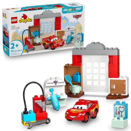 Image of LEGO DUPLO Disney and Pixar Cars McQueen’s Visit to Doc’s Garage - Lightning McQueen Cars Toy for Toddlers, Preschool Boys and Girls 2+ - Gift for Birthdays - 10456