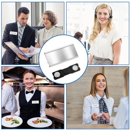 10 Stück Namensschilder für Kleidung Magnet,Aluminium Namensschilder mit Starkem Doppelmagnet,Professionell Magnet Namensschild mit Papierschlitz,ca. 72x 35 mm(2.8x 1.4Zoll)(Silber)