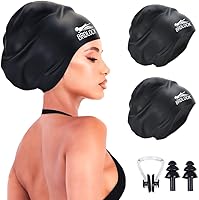 Vista 20 de Gorro de natación extra grande para trenzas y rastas, gorro de natación para mujer, trenzas de cabello largo, rastas de cabello grueso, rizado
