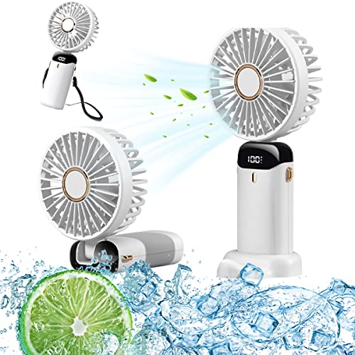 Venforzr - Ventilador de mano, mini ventiladores recargables USB portátiles con 5 velocidades, ventilador plegable con pilas alimentado(color blanco)