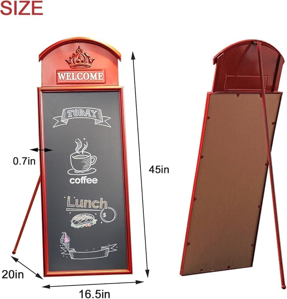 Plantillas de tiza rústicas para acera – Pizarra de hierro de pie de 45 x 16.5 pulgadas, exhibición de menú montada en la pared para restaurantes, negocios, letreros de pizarra de bar, tablero de