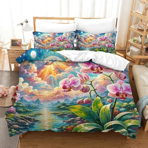 Orchidée Dendrobium housse de couette 3D microfibre douce sans boutons fastidieux - 3