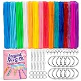 Caydo Plastic Lanyard String Kit, 15 Colors 2 Style Plastic String, Boondoggle String Kits with 40Pcs Key Chain Accessories and Instruction, Gimp String for Crafts, Keychain, Bracelet, Jewelry