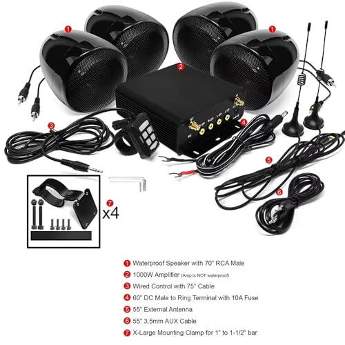 Parlantes para motocicleta con amplificador y control AUX miniatura 6