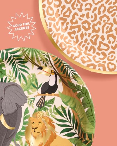 xo, Fetti Animal Print Safari Paper Plates, 4 Designs | 24 pcs 9" | Kids Decorations, Jungle Party Setting, Wild Birthday Decor, Rainforest Tablescape, Zoo Table Decor