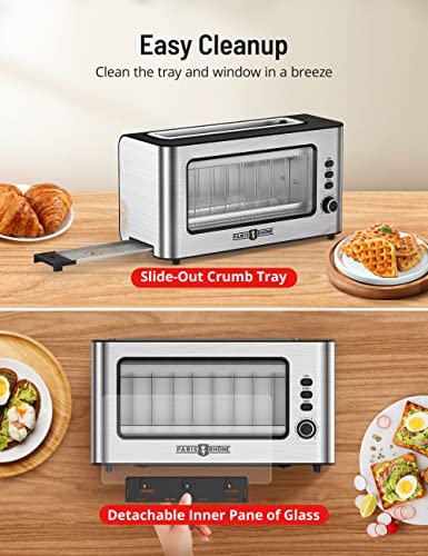 Toaster, Paris Rhône Toaster 2 Slice Extra Wide Long Slot Retro Toaster With Easy View Window, 6 Browning Levels, Easy To Clean, Auto Shutoff, Stainless Steel Silver Toaster For Bagels, Waffles (Silver) #TOP5
