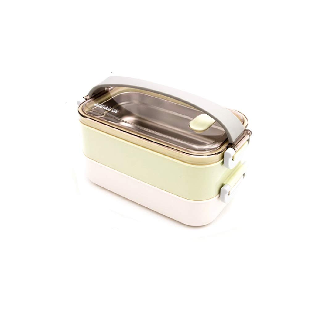Bento Boxes Lunch Box Simple Stainless Steel Insulated Lunch Box Creative Lunch Box Male And Female Students Double Lunch Box Lunch Boxes (Color : Light green, Size : 19.5 * 11.5 * 11cm)