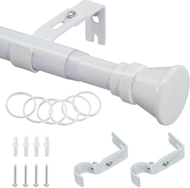 DAKEPOLE Kihúzható Függönyrúd Lapos Véggel, 81-204 cm, Fehér, Rozsdamentes Acél, Hálószobába, Nappaliba, Gyerekszobába