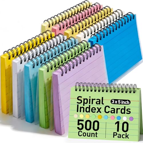 Koogel 500PCS Spiral Index Cards 3x5, Flash Cards for Studying, Ruled