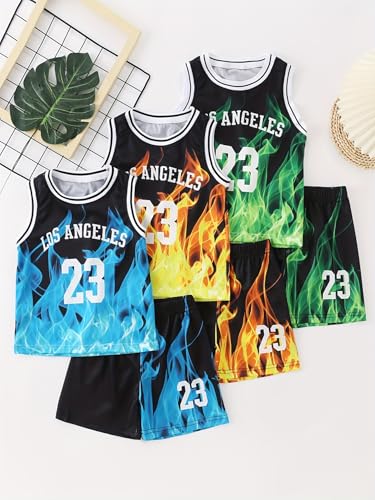 Image of Boys' Active Shorts Set 6 Pieces Athletic Jersey Tank Top and Basketball Shorts Set 4-12Y