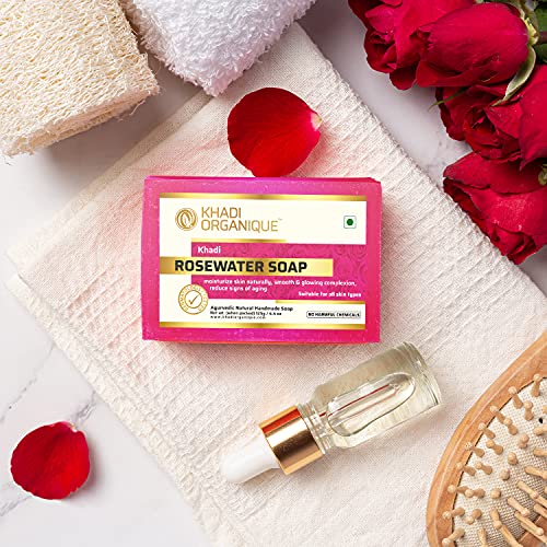 Image of Khadi organique handmade rosewater soap pack of 3 100% herbal natural soap