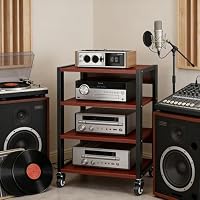 Dernoing 3/4/5-stufiger Rack mit Rädern, Audio Regal aus Holz & Metall, Tragkraft 200 kg Medienständer mit Verstellbaren Ablagen, für Wohnzimmer,Spielzimmer,Entertainment-Center (4YM) – Ansicht 5