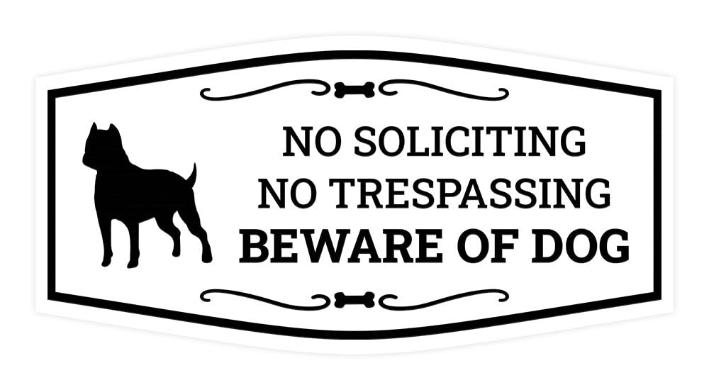 Motto LitaFancy Paws, No Soliciting No Trespassing Beware of Dog Sign (White) - Small