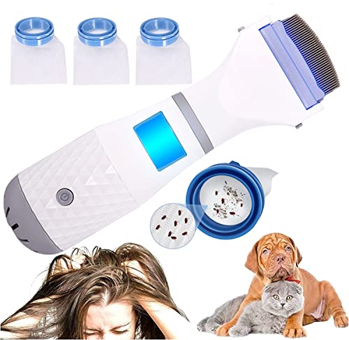 Peigne Anti Poux éLectrique 13500r/min, Peigne à Puces Forte Aspiration Sans douleur pour Chiens et Chats avec 3 Filter et 1 Brosse de Nettoyage pour Les Enfants et Animaux de Compagnie Cover