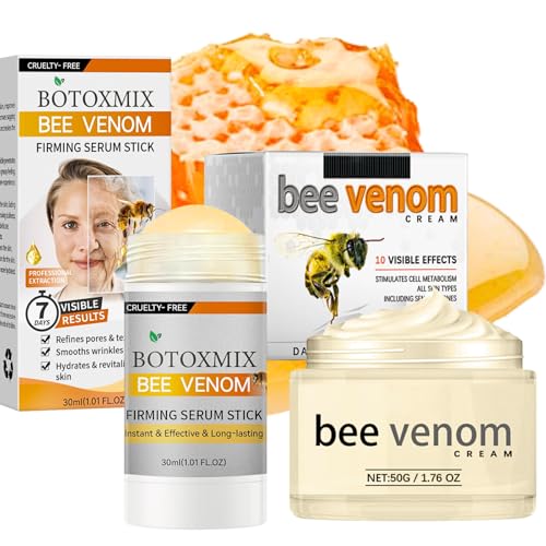 Bee Venom Firming Skin Care Set, With Boto-x Bee Venom Firming Serum Stick & Anti Wrinkle Face Cream, Boto-x Serum, Bee Venom Wrinkle Removal Cream, 2-in-1 Face Lift Kit for Wrinkles & Sagging Skin