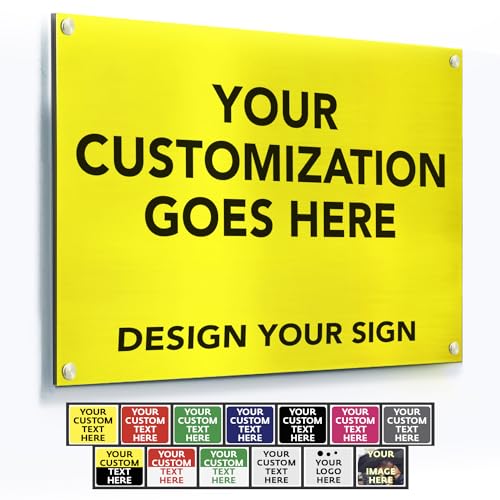 Custom Metal Signs, Personalized Aluminum, Customized Safety, Business Signs - Waterproof, White Aluminum (Yellow Background, 14x10 In)