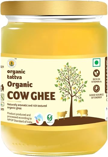 Organic Tattva Ghee 500ml | Organic Cow Ghee | Desi Ghee Rich in Vitamin A | Ghee Jar for Everyday Cooking &amp; Grocery Use