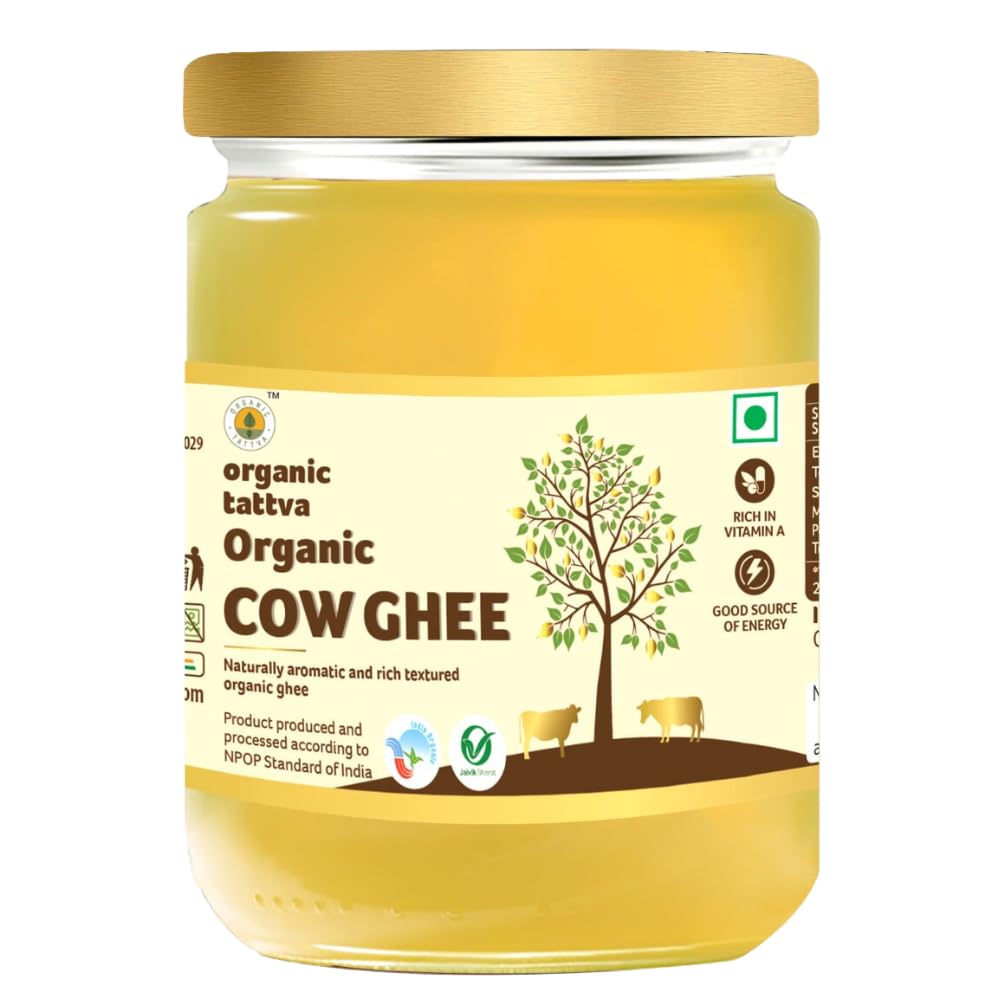 Organic Tattva Ghee 500ml | Organic Cow Ghee | Desi Ghee Rich in Vitamin A | Ghee Jar for Everyday Cooking & Grocery Use