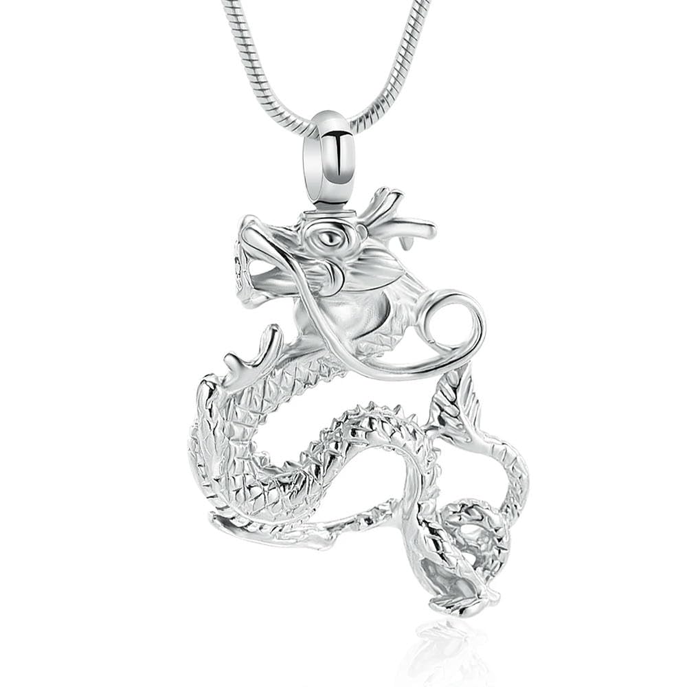 Pendentif dragon pour cendres et collier commémoratif homme femme en acier argent