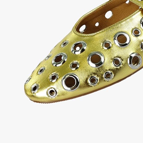 Image of Fashion Buckle Ballet Flats Women's Delicate Metal Buckle with Rivet Holes Mary Jane Comfort Flats