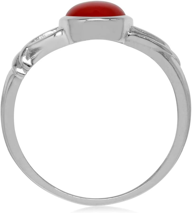 Silvershake 9X7mm Oval Shape Cabochon Stone White Gold Plated 925 Sterling Silver Solitaire Casual Ring Jewelry for Women