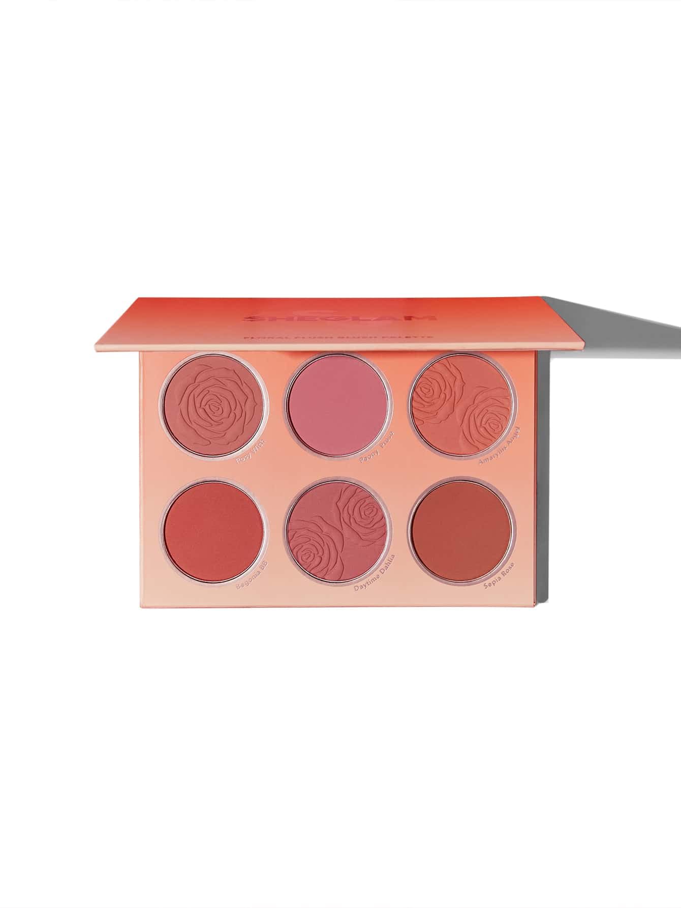 SHEGLAM- Floral Flush Blush Palette 6-Color Pressed Powder Blush Palette High Pigment Non-Fading Long Lasting Natural Matte Lightweight Blusher Pink Blush (MULTICOLOUR (PEACHY))